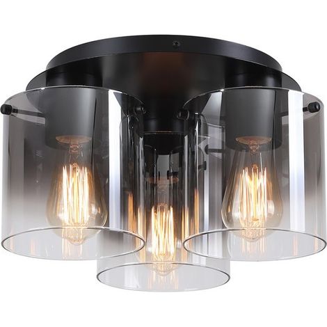 Searchlight Sweden Plafonnier à 3 lampes - Noir mat et verre fumé (1/4)