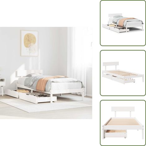 The Living Store Estructura cama sin colchón madera maciza pino blanca 100x200cm - Estructura de cama