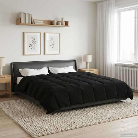 Ganzjahresbettdecke Gepolstert Schwarz 200 x 220 cm Mikrofaser