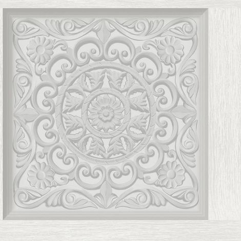 Holden Decor Ornate Panelled Dove Grey Wallpaper Modern Floral Feature Wall (1/4)