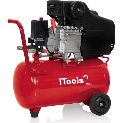 Compresseur d'air 24L 8 bar 2CV 1.5KW 115 PSI Débit d'air max : 206 L/min 19.9Kg kG ITOOLS (1/4)