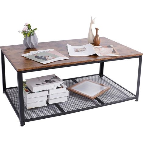 Tavolino Divano Salotto Rettangolare Design Moderno Industriale Legno Metallo