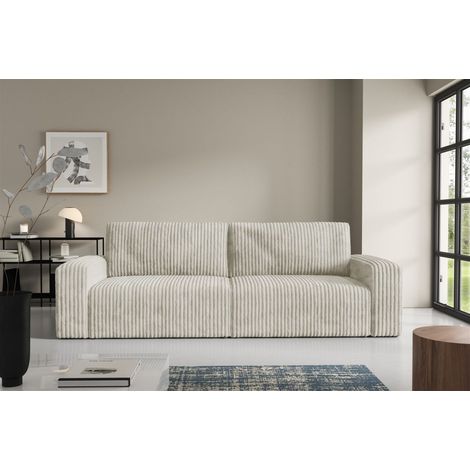Sofa 3-Sitzer mit Schlaffunktion NATALIA in Stoff Tilia Creme