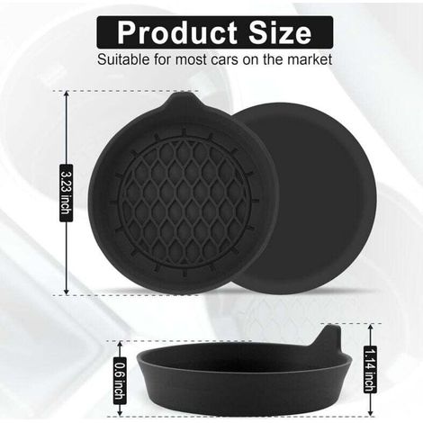 Tapis porte-gobelets de voiture, revêtement en silicone, porte-gobelets universels antidérapants, accessoires intérieurs de voiture unisexes, paquet de 4 pièces, noir. (1/3)