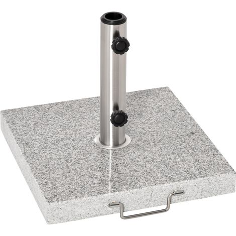 Pied de parasol carré 25 kg, support parasol en granit avec tube en acier enoxydable Ø 35/38/48 mm, pour terrasse piscene patio jarden, 40 x 40 x 36 cm, gris