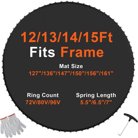 VEVOR Ersatz-Trampolinmatte Sprungmatte universell für rundes 426 cm Trampolin, verstärkte UV-beständige Matte mit Federwerkzeug & langlebigen V-Ringen, passend für Federlängen von 16,5 bis 17,8 cm (1/5)