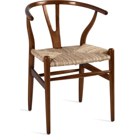 Chaise en bois massif marron et assise en rotin Numa (1/4)