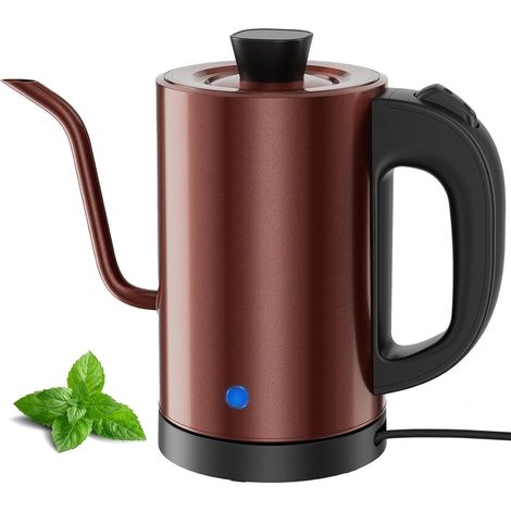 Bouilloire Électrique Col de Cygne 0,8L, Acier Inox 304 Sans BPA, 600W Chauffage Rapide, Design Compact Cuivre avec One-Touch et Arrêt Auto, Idéal pour Maison, Bureau, Amateurs Café/Thé (1/5)