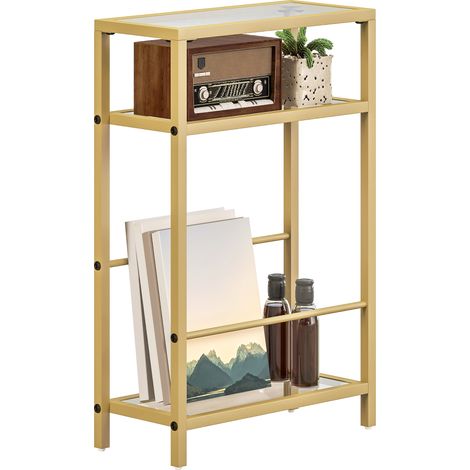 HOMCOM Slim Side Table, End Table with Tempered Glass Tabletop, Gold (1/5)