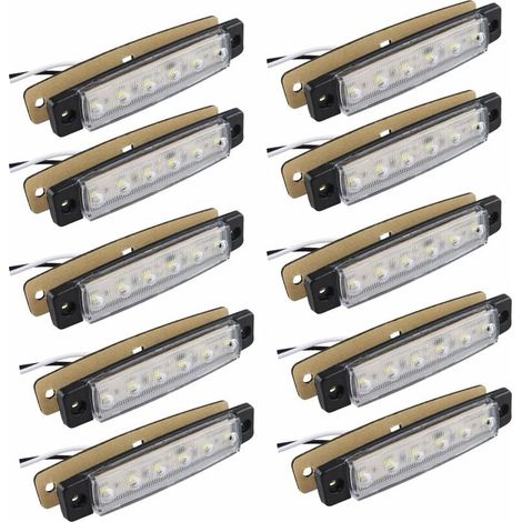 10 luces LED de posición laterales de 12 V y 6 SMD, delanteras y traseras, para remolque, camión, caravana, autocaravana, furgoneta, autobús, barco, tractor, color blanco (1/5)