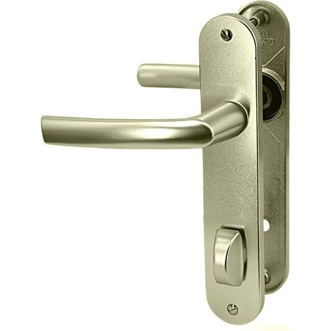 Paire de poignées à condamnation pour porte salle de bain aluminium champagne Bricard (1/5)