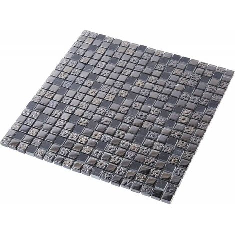 Decoon – Mosaïque en pierre et verre noir 1.5 x 1.5 cm – Pour pose murale en frise ou revêtement intégral – Aspect chromé moderne (1/4)
