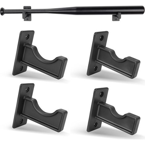 2 Pack Baseball Bat Wall Mount, Baseball Bat Holder with Mounting Screws, Baseball Bat Display Stand, Horizontal Baseball Bat Display Stand, Black (1/5)