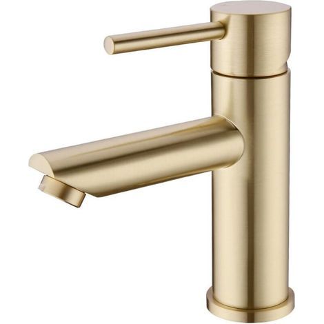 Gold brushed brass single-lever mixer tap for bathroom (Water supply hose not included)