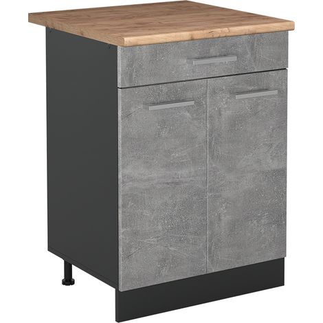 Mueble bajo de cocina R-Line, Hormigón/Antracita, 60 cm con cajón encimera Roble dorado, Vicco (1/5)