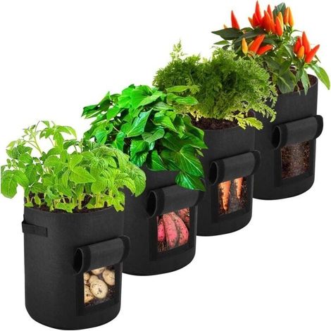 Sacs de Plantation de Pommes de Terre, 4pcs Sac Non tiss de 10 gallons, Sac de Plantation de Plantes,Convient aux Sacs de Plantation de Pommes de Terre, tomates, Carottes Douces (Noir) (1/4)