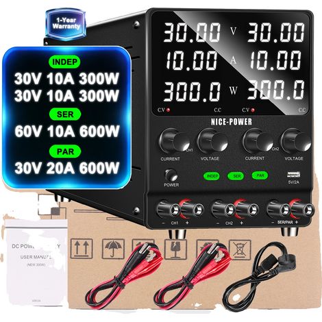Fuente de alimentación de laboratorio de CC, doble canal, voltaje y corriente ajustables, 30V10A, 60V10A, 30V20A (1/2)