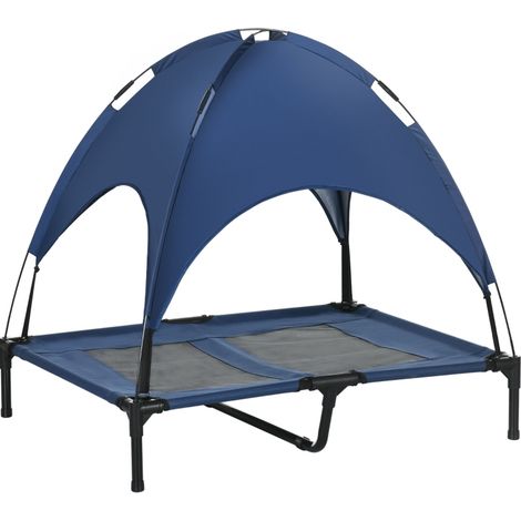 Cama elevada plegable para perros, exterior, con techo, azul oscuro (1/5)