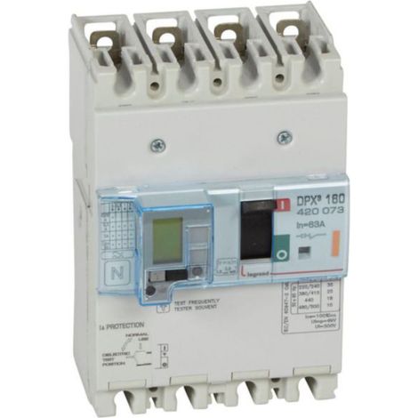 Disjoncteur magnétothermique différentiel DPX³160 pouvoir de coupure 25kA 400V - 4P - 63A - LEGRAND