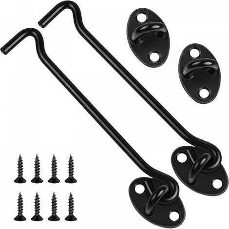 Lot de 2 crochets et loquets à œillet de 148 mm noirs en acier inoxydable pour porte coulissante pour abri de jardin (1/5)
