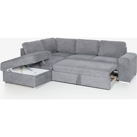 Divano letto 3 posti con penisola contenitore chaise longue sinistra Veyro - Grigio (1/5)