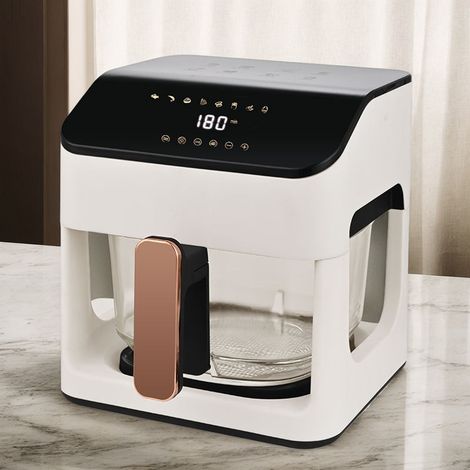 Friggitrice ad aria intelligente con schermo touch, cucina senza olio con corpo in vetro temperato, funzione timer e regolazione precisa della temperatura, ideale per patatine, pollo, verdure – non è 