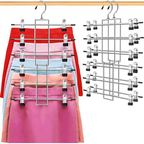 Lot de 3 cintres à jupes, 6 niveaux, métal, pinces réglables, crochet pivotant 360°, gain de place, chambre étudiante (1/5)