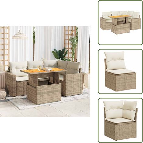 The Living Store Set Divano da Giardino 5 pz con Cuscini Beige in Polyrattan - Seduta angolare