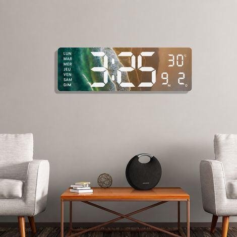 Horloge murale numérique LED JG1004-2 39 x 12,6 cm affichage moderne date et température pour salon chambre – 48 × 31 × 46 cm – Livraison gratuite