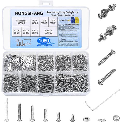 1080 Pcs Set di Vis M2, Vis à Tête Bombée à Six Pans Creux (1/5)