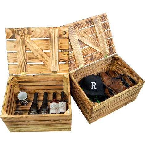 2er set Obstkiste geflammt mit Deckel 48 x 36 x 27cm (1/5)
