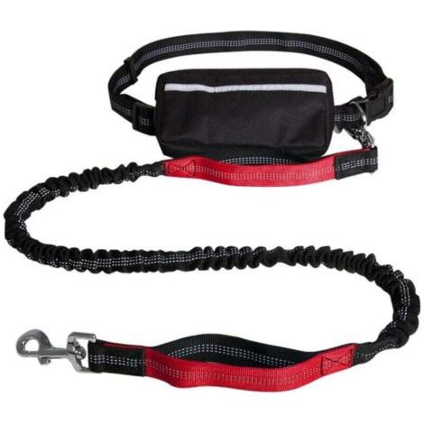 Laisse Chien pour Courir Laisse Mains Libres Chien Kit de Laisse de Chien Courir Laisse pour Chien Ceinture Laisse Anti Traction avec Sac Ceinture Poignée Couture(Rouge)
