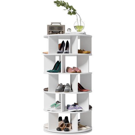 CHICFURN Zapatero giratorio de 5 niveles 60x60x115 cm en aglomerado blanco (1/5)
