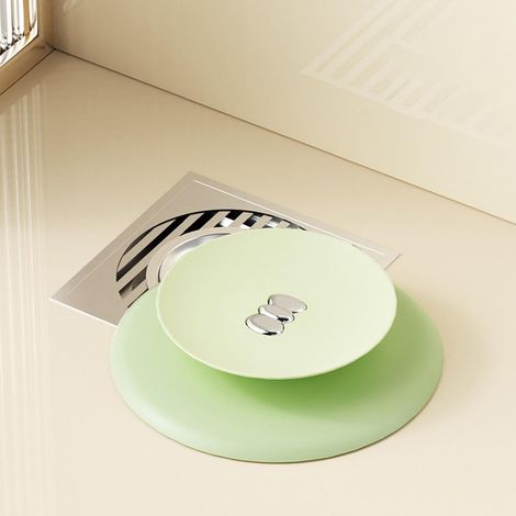 Lot de 2 bouchons de vidange de douche ronds anti-odeurs et désodorisants, avec design à pression, empêche les obstructions et les odeurs,vert (1/5)