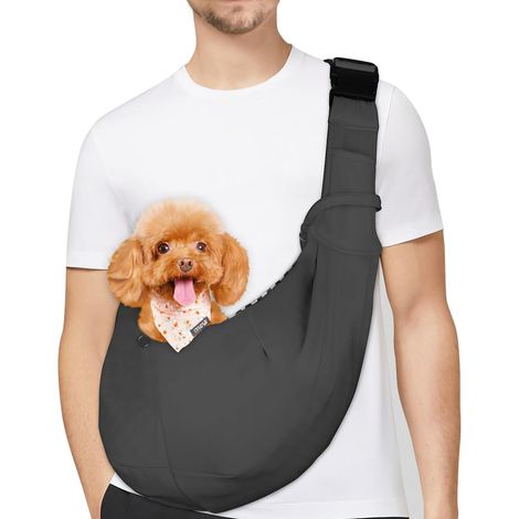 1 Sac de transport pour chien, réversible, bandoulière réglable, crochet de sécurité, coton polyester (1/5)