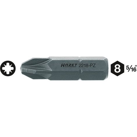 Embout-tournevis (bit) 2218-PZ1 ∙ Hexagone massif 5/16 pouce (8 mm) ∙ Profil Pozidriv PZ ∙ Taille PZ1 (1/2)
