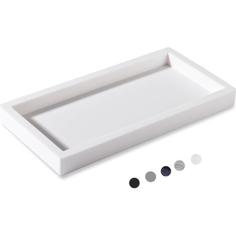 Due vassoi rettangolari in silicone per il bagno, ideali per riporre sapone, spugne, detersivo per piatti, profumo e gioielli (bianchi) (1/4)