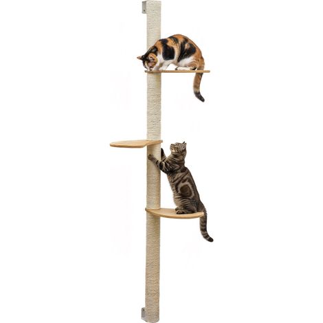 170 cm Tiragraffi da Parete con 3 Ripiani - Albero per Gatti - Colonna in Sisal (1/5)
