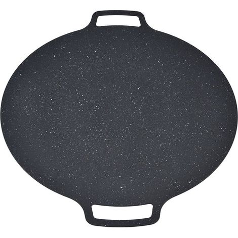 Koreanische, antihaftbeschichtete, hitzebeständige Gusseisen-Grillplatte mit einer runden 30-cm-Auffangschale für Schweinefleischpfannkuchen. (1/5)