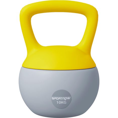 Haltère boule 10kg haltère avec poignée antidérapante pour fitness musculation cardio, gris et jaune (1/5)