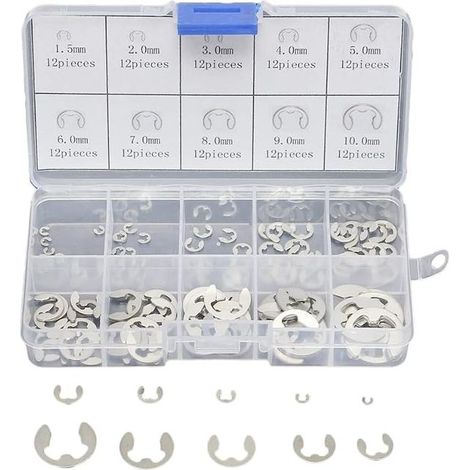 Sortimentssatz für E-Clip-Sicherungsringe aus Edelstahl 304, 1,5 mm bis 10 mm (1/3)