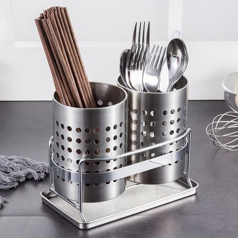 Zweiteiliger Essstäbchenhalter aus Edelstahl mit Abtropffunktion – klassisches Küchenutensilienregal