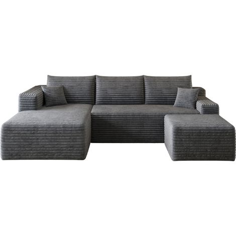 Canapé d'angle 241 cm en velours côtelé gris foncé, style moderne minimaliste, sans montage, assise profonde et confort cloud pour salon, appartement CHICFURN (1/5)