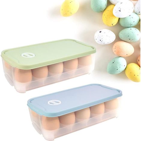 2 PCS Boîte de Rangement Œufs PP 10 Grilles - Support Frigo Porte-Œufs Bleu Vert 24.5x12x7cm (1/5)