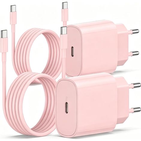 2Pack Chargeur iPhone 17 16 15, 20W USB C Chargeur Rapide 2M Cable C to C pour iPhone 17 Pro/16 Pro Max/15 Pro Max/15 Plus/iPad 12.9/11 inch, Air 5 4, Samsung Gaxy,Adaptateur Secteur-Rose (1/5)
