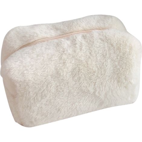 Plush Makeup Bag Lovely Soft Plush Fluffy Makeup Bag Fluffy Makeup Bag Portable Cosmetics Bag for Girls Beige (1/5)