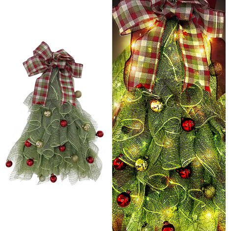 (Karton + 2 Yuan) Künstlicher Weihnachtskranz, Türdekoration, Hängedekoration, dekoratives Accessoire für Garten und Haus während der Feiertage (hell karierte Schleife) (1/3)