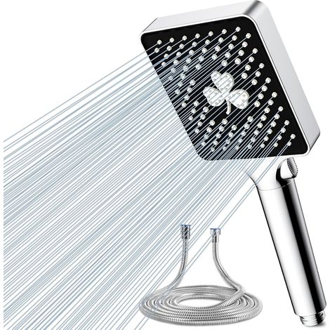 Pommeau de douche carré noir 6 modes avec tuyau