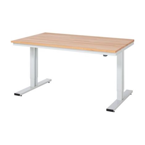 Werktisch B1500xT1000xH720-1120mm Arbeitsplatte Buche 25mm Gestell lichtgrau RAU (1/5)