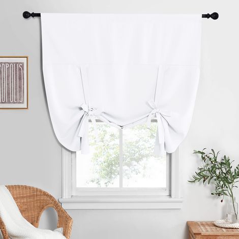 Rideau Blanc Pur à Isolation Thermique à Nouer pour fenêtre de Cuisine, Rideaux bloquant la lumière pour Salle de Bain, Passe-Tringle, Panneau Unique, 132,1 cm de Large et 160 cm de Long (1/5)
